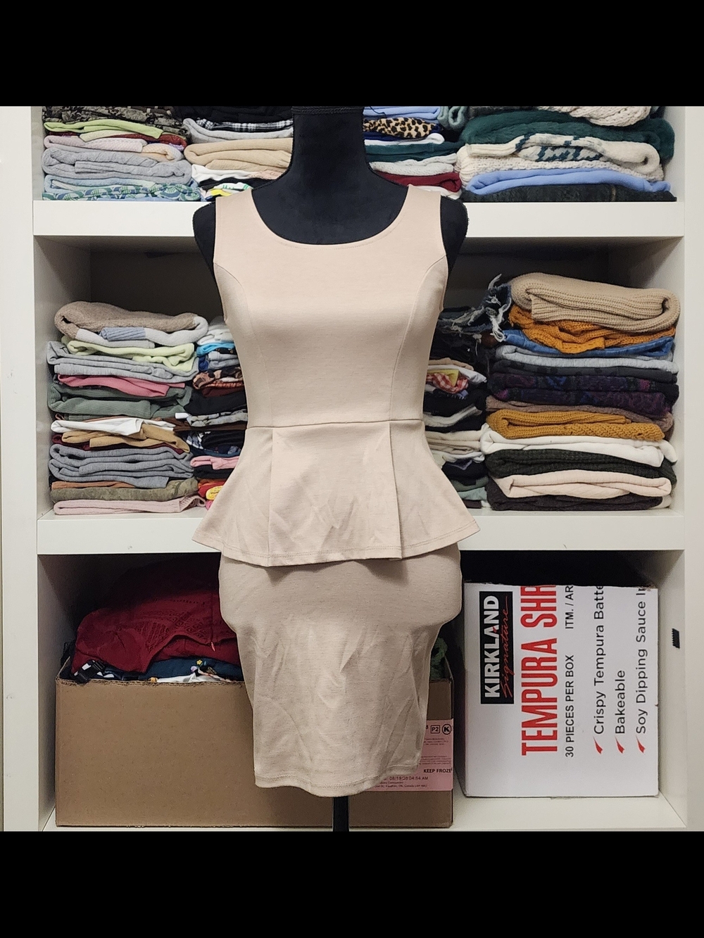 mandee Beige Peplum Mini Dress